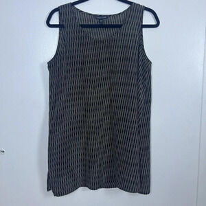 Eileen Fisher Sleeveless Silk Top Size Small Black Beige Print